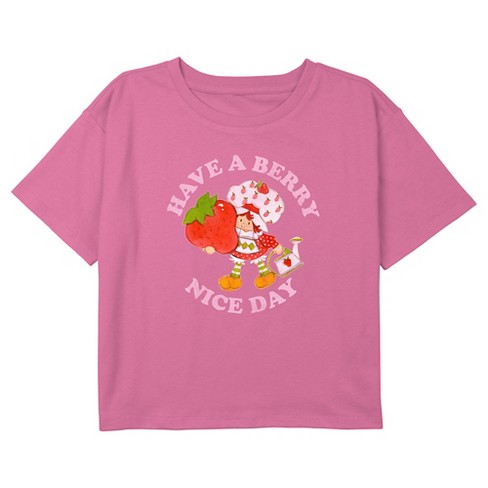 Girl's Strawberry Shortcake Distressed Have A Berry Nice Day Crop Top T- shirt - Light Pink - X Small : Target