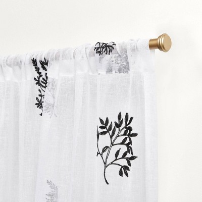 Black Sheer Polyester Rod Pocket Curtain Panels, Set of 2