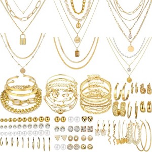 69 Pieces Gold Jewelry Set for Women with Necklaces Bracelets and Earrings, Fashion Costume Jewelry Collection - 1 of 4
