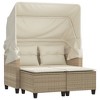 vidaXL Patio Sofa 2-Seater with Canopy and Stools Beige Poly Rattan - 2 of 4