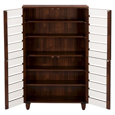 Gisela Tall Dark Oak and White Wood Shoe Cabinet with 4 Doors