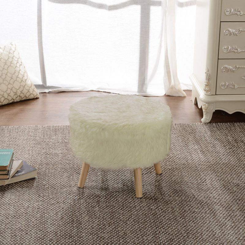 Cheer Collection 17" Round Faux Fur Stool (White), 4 of 6