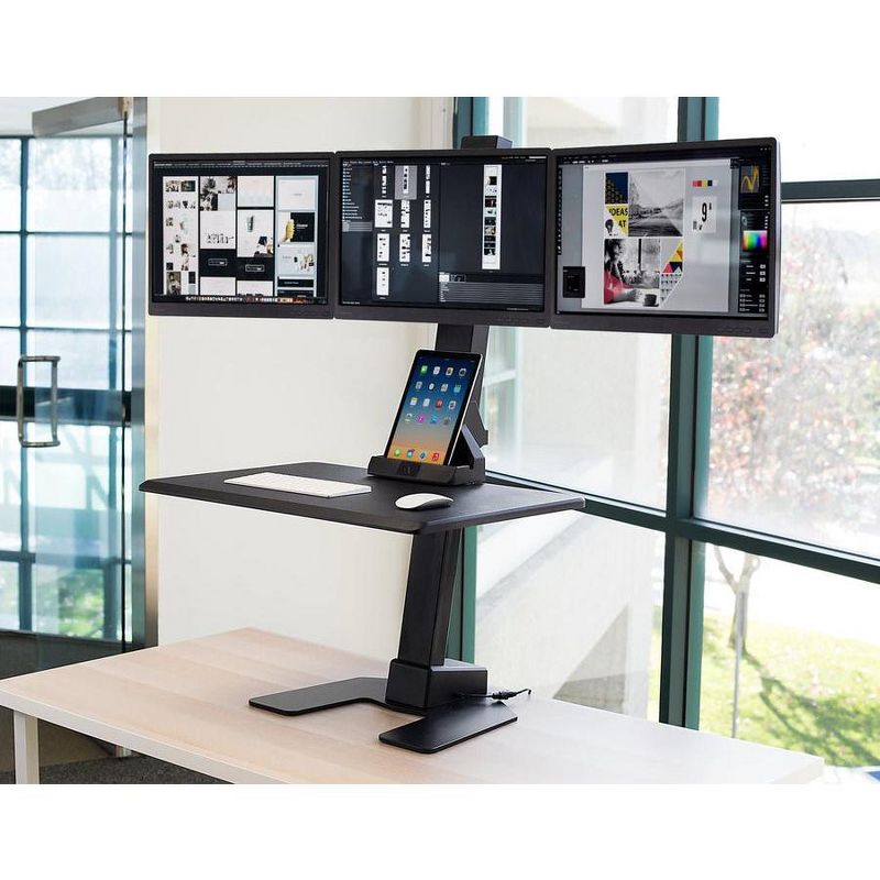 Mount-It! Height Adjustable Converting Triple Monitor Electric Standing Desk Converter | Stand-Up Computer Workstation with Three Monitor Mount, 3 of 9