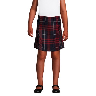 Lands' End School Uniform Kids Side Pleat Plaid Skort Above Knee