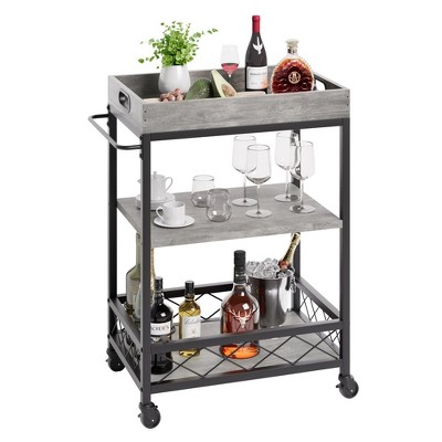 Whizmax Bar Carts for The Home, Bar Cart, Serving Cart with Wheels, 3 Tier Bar Cart with Wine Rack, Wheel Locks