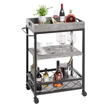 Bar Carts for The Home, Bar Cart, Serving Cart with Wheels, 3 Tier Bar Cart with Wine Rack, Wheel Locks-Grey