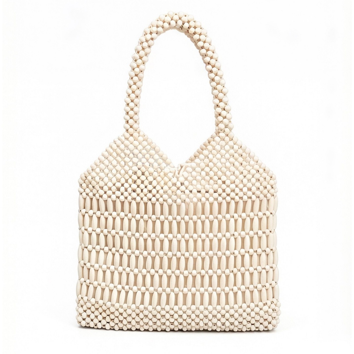 Сумка Alilang Beaded Structured Wooden Bead Handbag Open Weave Large Shoulder Lightweight Carryall Purse - White, цвет: Белый — фото 1