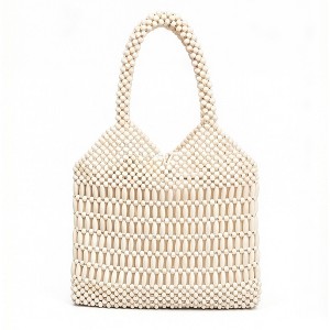 s*a様 新品 TARGET アイボリー トートバッグ Alilang Beaded Tote Bag Structured Wooden Bead Handbag Open Weave
