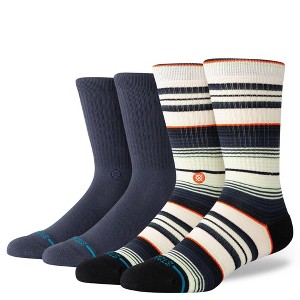 STANCE x WADE Men's Striped Duncans Crew Socks 2pk - Navy Blue/Gray/White 6-12 - 1 of 4