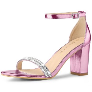 Allegra K Women's Rhinestone Ankle Strap Chunky Sandals - 1 of 4