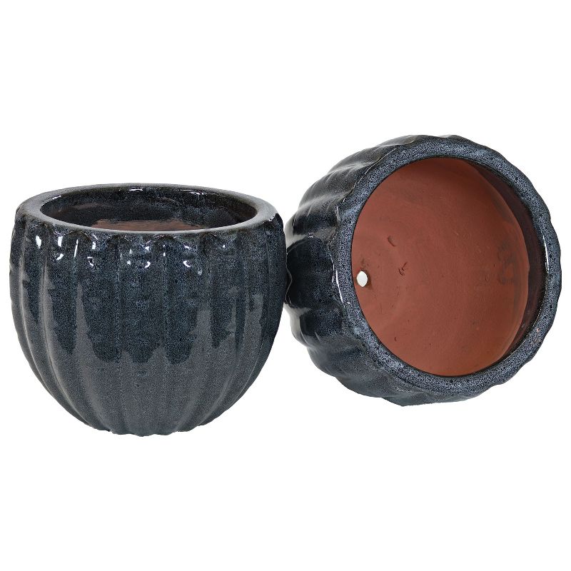 Sunnydaze Round Ceramic Planter - Black Mist - 10" - Set of 2, 1 of 8