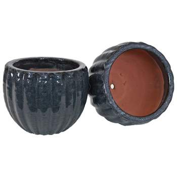 Sunnydaze Round Ceramic Planter - Black Mist - 10" - Set of 2