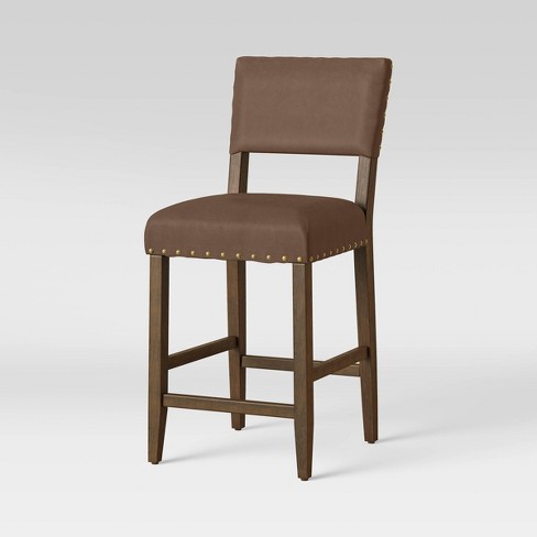 Open Back 24 Counter Height Barstool, Chocolate Leather Bar Stools