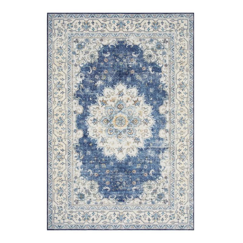 Whizmax 5x7''Boho Traditional Washable Area Rug, Foldable Non-Shedding Floor Mat with Low Pile Non-Slip Rubber Backing,Blue, 1 of 6