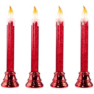 Northlight LED Glittered Flameless Christmas Candle - 9.25" - Red - Set of 4 - 1 of 4