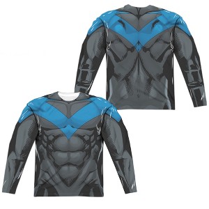 Men's Batman Nightwing Blue Uniform (Front Back Print) Long Sleeve Costume T-Shirt - 1 of 4