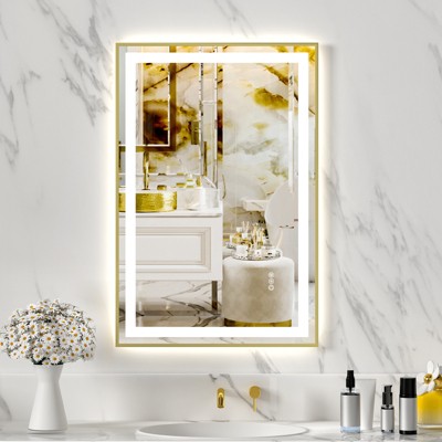 Vynxaria 24x36" Gold Tempered MirrorDual Light StripsFront and Back Lighting