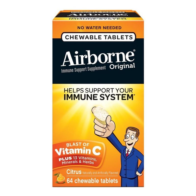 Airborne Immune Support Supplement Chewable Tablets - Citrus - 64ct, 1 of 2