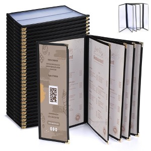 WeChef 30 Pcs Restaurant Menu Covers 8.5x14" 5 Page 10 View & 4.25x14" Half Page Wine List - 1 of 4