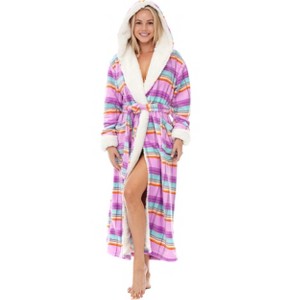 ADR Women's Robe Plush Fleece with Hood, Full Length Hooded Bathrobe Woman - 1 of 3