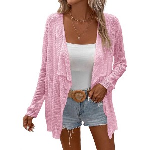 Lightweight Crochet Cardigan Sweater Rib Knit Open Front Sweater Coats - 1 of 4