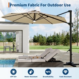 10FT Cantilever Umbrella w/ Solar Lights, 360° Rotation & Tilt, Easy Crank, UV Protection for Pool, Deck, Backyard - 1 of 4