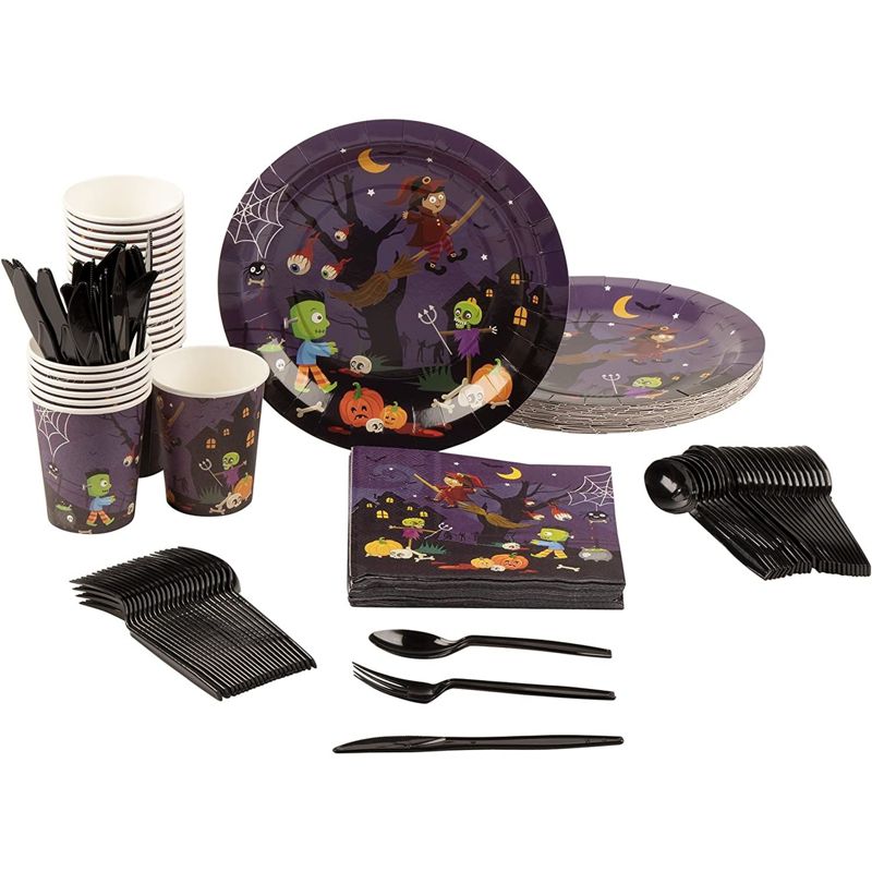 Blue Panda 144 Piece Spooky Halloween Disposable Party Supplies Serves 24 - Plates, Napkins, Cups & Cutlery, 1 of 8