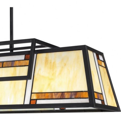 Matte Black and Tiffany Glass 4-Light Island Chandelier