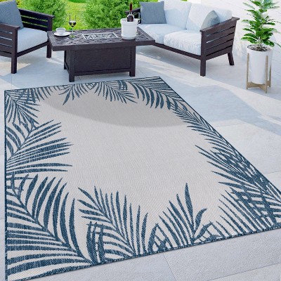 Navy Floral Palm Reversible Flatwoven Synthetic Rug 8' x 10'