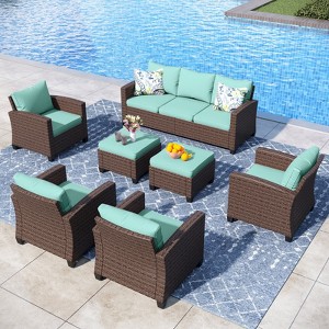 Captiva Designs 7pc Outdoor Patio Wicker Conversation Set with 4Cushioned Single Sofas for Garden Poolside Backyard - 1 of 4