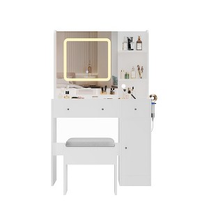 Vanity Desk with Mirror and Light, 3 Color Lighting Modes Makeup Desk with Charging Station - 1 of 4