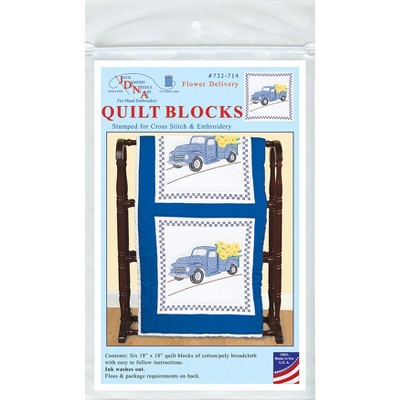 Jack Dempsey Stamped White Quilt Blocks 18"X18" 6/Pkg-Flower Delivery