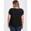 GRACE & GRANDEUR Women's Plus Size Contrasting Colors Keyhole Tulip Sleeve Summer Casual Blouses - 3 of 4