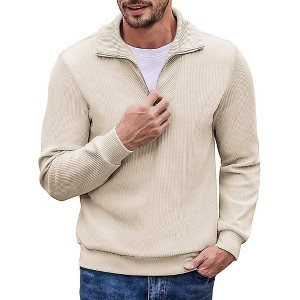 COOFANDY Men's Quarter Zip Up Pullover Mock Neck Long Sleeve Sweater Casual Corduroy Polo Sweatshirt - 1 of 4
