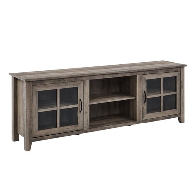 70" MDF Glass-Door Modern Farmhouse TV Stand with Adjustable Shelves and Cord Management for Living Room and Bedroom