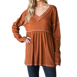 Women's Waffle Knit Babydoll Top - HEIMISH USA - 1 of 2