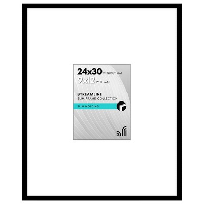 Americanflat 24x30 Picture Frame with Polished Plexiglass - 9x12 with Mat or 24x30 Without Mat - Streamline - Thin Border - Black