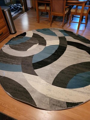 Emma And Oliver 5x5 Round Olefin Accent Rug With 3d Sculpted Intersecting  Arch Design In Turquoise, Gray, Black And White With Jute Backing : Target