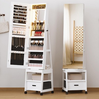 360° Swivel Jewelry Cabinet with LED Lights,Inside Makeup Mirror