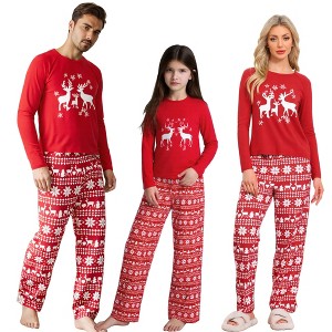 cheibear Christmas Deer Loungewear Long Sleeves Tee and Deer Pants Family Pajama Sets - 1 of 4