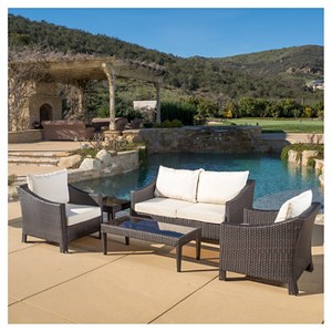 Antibes 5pc Wicker Patio Chat Set with Cushions - Brown - Christopher Knight Home - 1 of 4