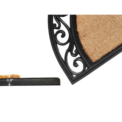 Semi-Circle Nude Coir Entrance Rug with Baroque Print