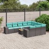 vidaXL 11 Piece Garden Sofa Set with Cushions Black Poly Rattan - 2x corner 6x middle table 2x sofa - 2 of 4