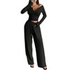 Coolmee Women's Lounge Sets 2 Piece Long Sleeve Crop Top and Wide Leg Pants Casual Loungewear Pajamas Set - 2 of 4