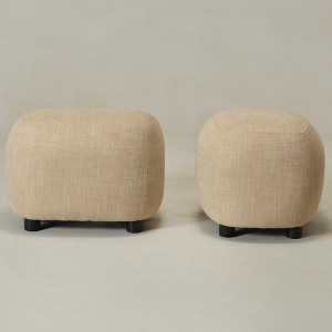 KINWELL Linen Blend Upholstered Ottoman Footrest, Textured Weave Entryway Footstool, Set of 2 - 1 of 4