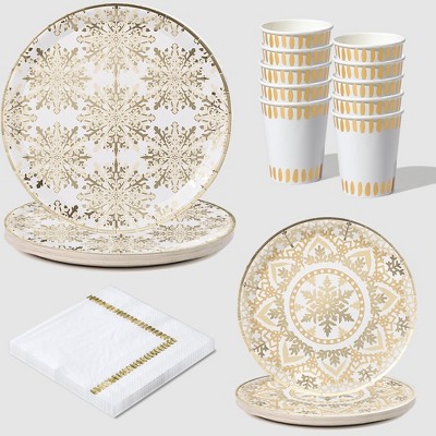 Golden Snowflake Tableware Set - 55 Piece Party Pack