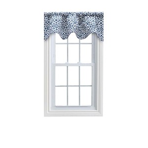 Ellis Athens Printed Tile Design on a Ground 3" Rod Pocket Premium Scallop Valance Lined 50"x16" Navy - 1 of 4