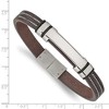 Chisel Stainless Steel Polished Brown Leather with Black Rubber 8.25" ID Bracelet - 3 of 4