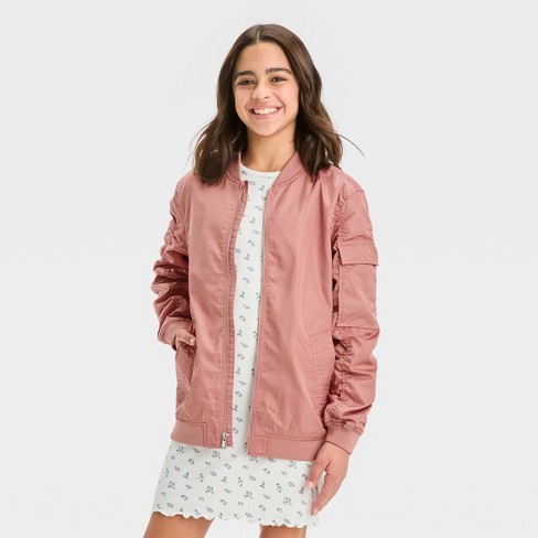 Girls pink 2025 bomber jacket