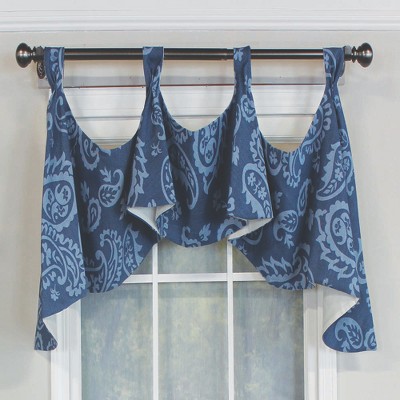 Paisley Blue Cotton Blend Rod Pocket Window Valance
